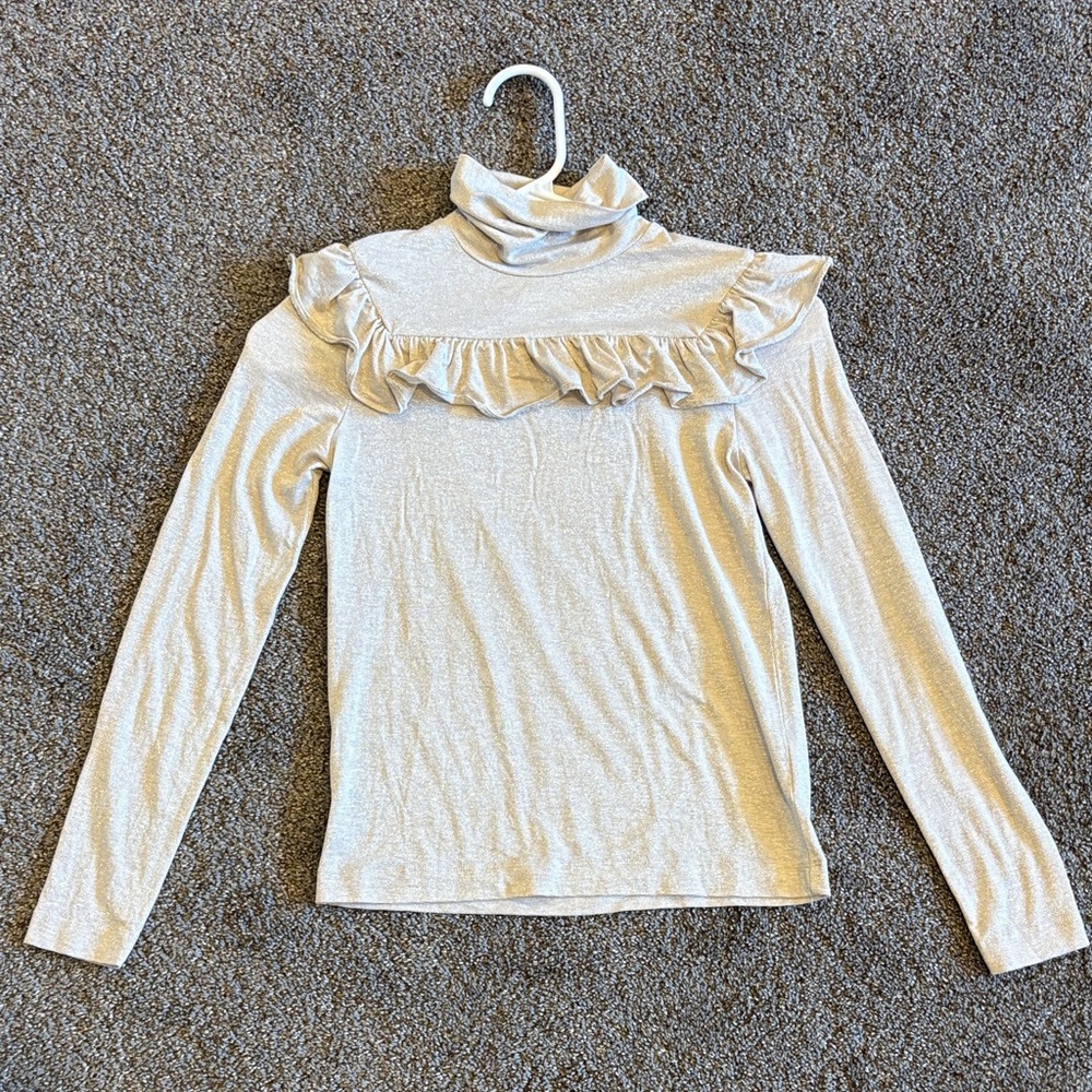 Elegant Cream Ruffle Turtleneck Top
